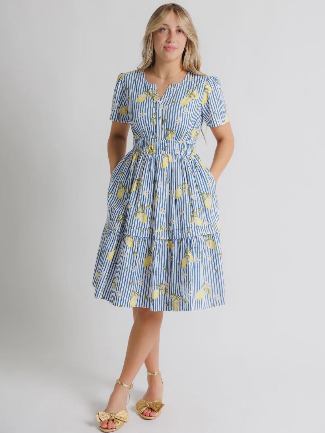 Blue Stripe Lemon Print Dress