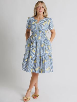 Blue Stripe Lemon Print Dress