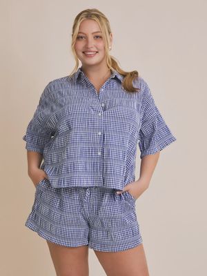 Plus Gingham Short Set - BLUE