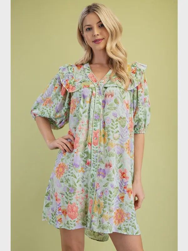 Floral Babydoll Dress - GREEN