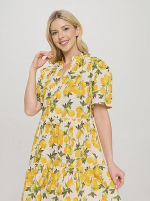 Juicy Lemon Print Dress - YELLOW MULTI