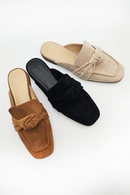 Sheena Square Toe Suede Mules-TAUPE