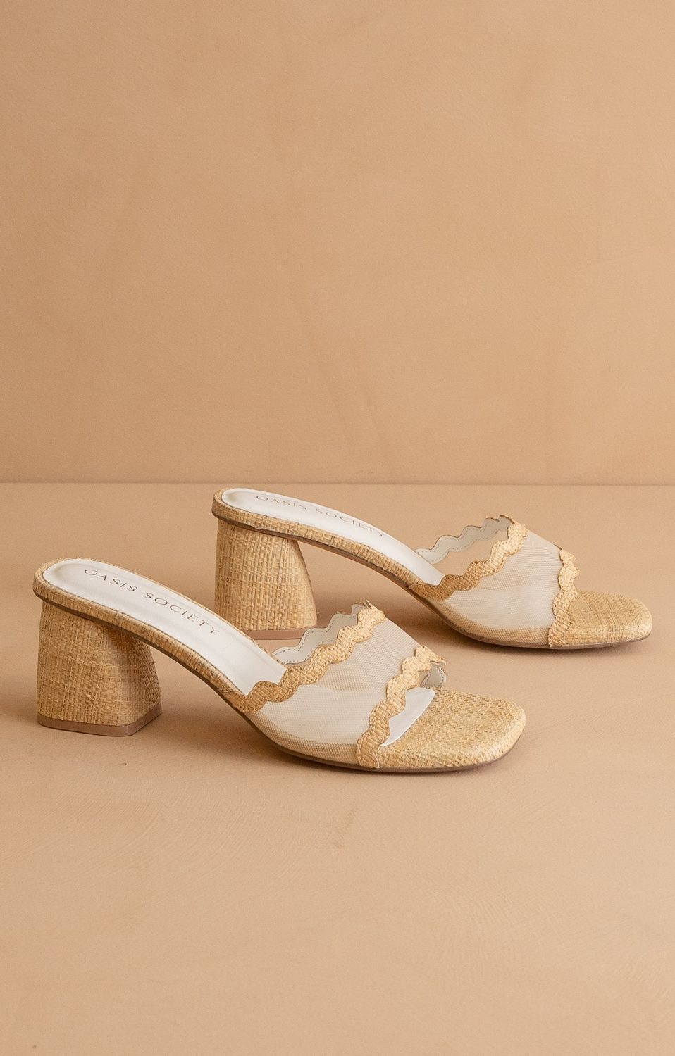 Trina Scalloped Mesh Block Heel - NATURAL