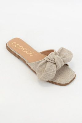 Knotted Bow Slip on Sandals - NATURAL/SILVER