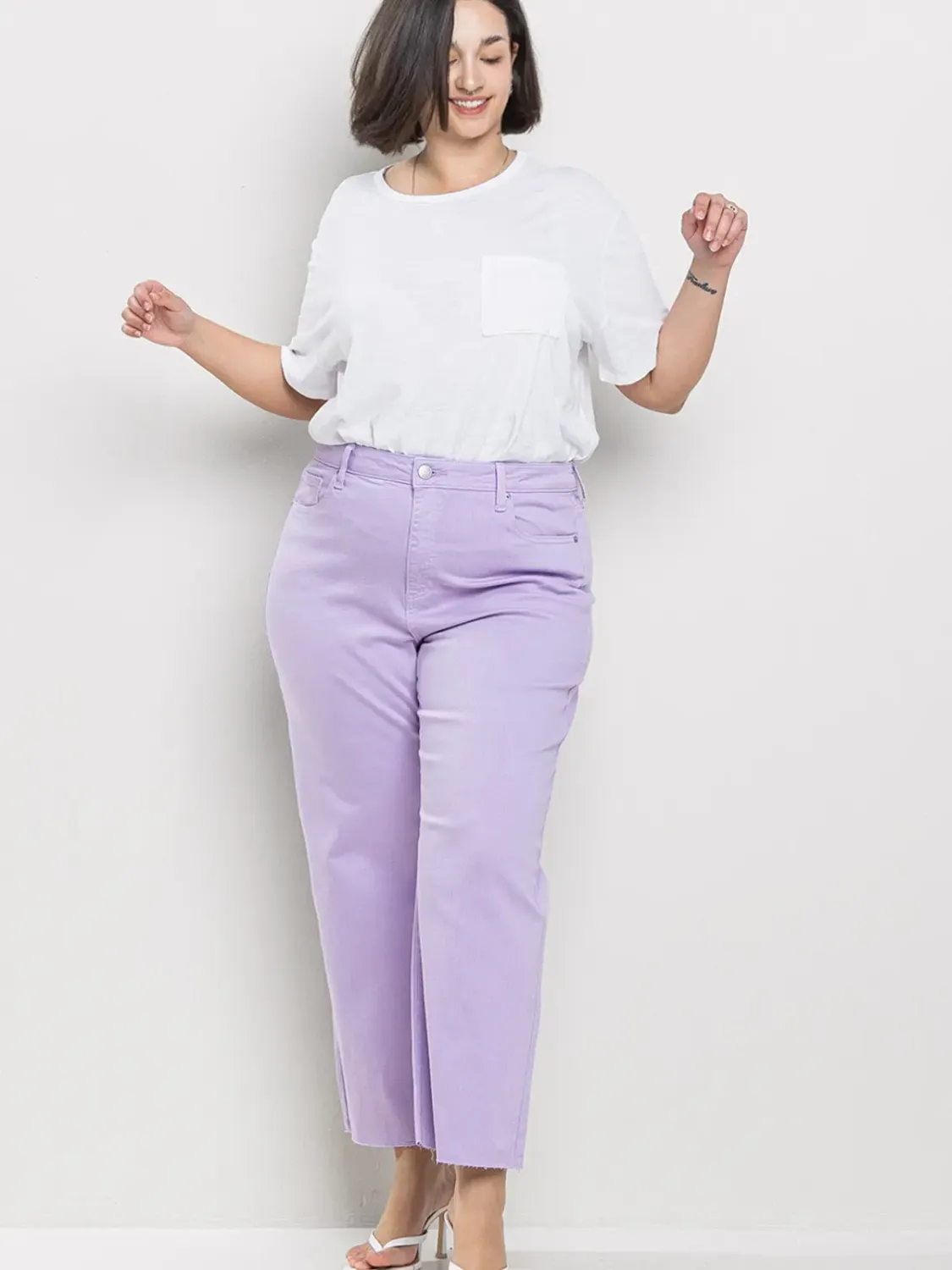 Plus High Rise Straight  Jeans-LILAC