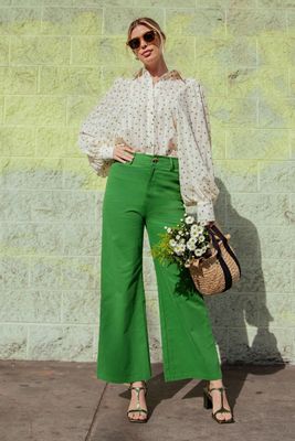 High Waist Straight Pants - GREEN