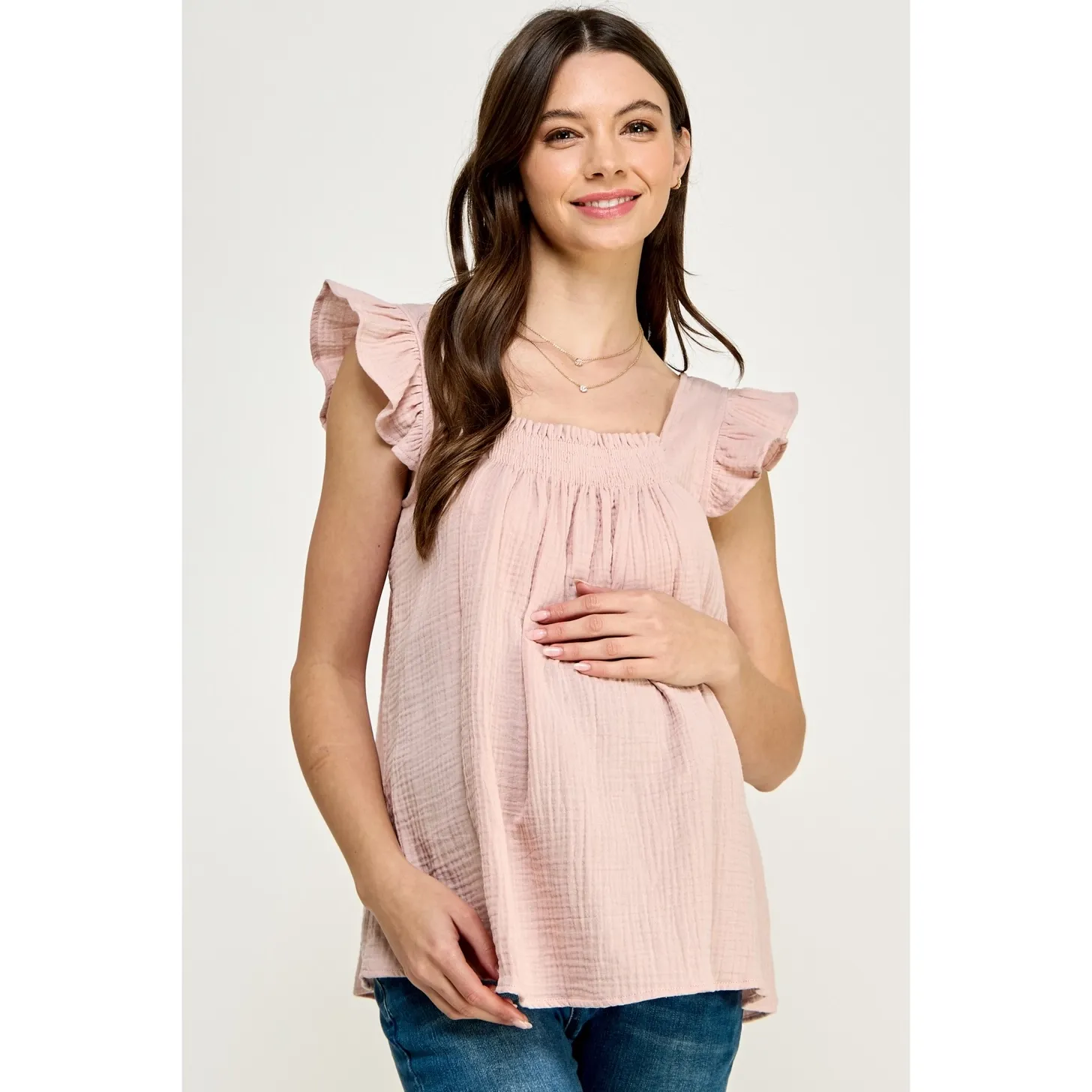 Maternity Square Neck Babydoll Top - BLUSH