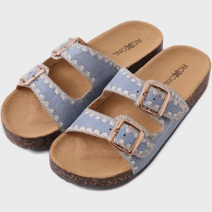 Cork Double Buckle Sandal - BLUE
