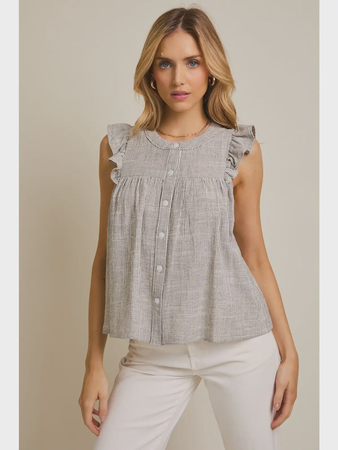 Plus Ruffle Sleeve Stripe Top - IVORY/BLACK
