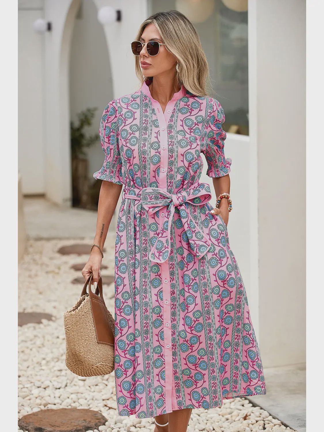 Floral Buttoned Down Midi Dress
