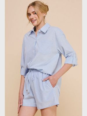 Twin Striped Cotton Button Down Top