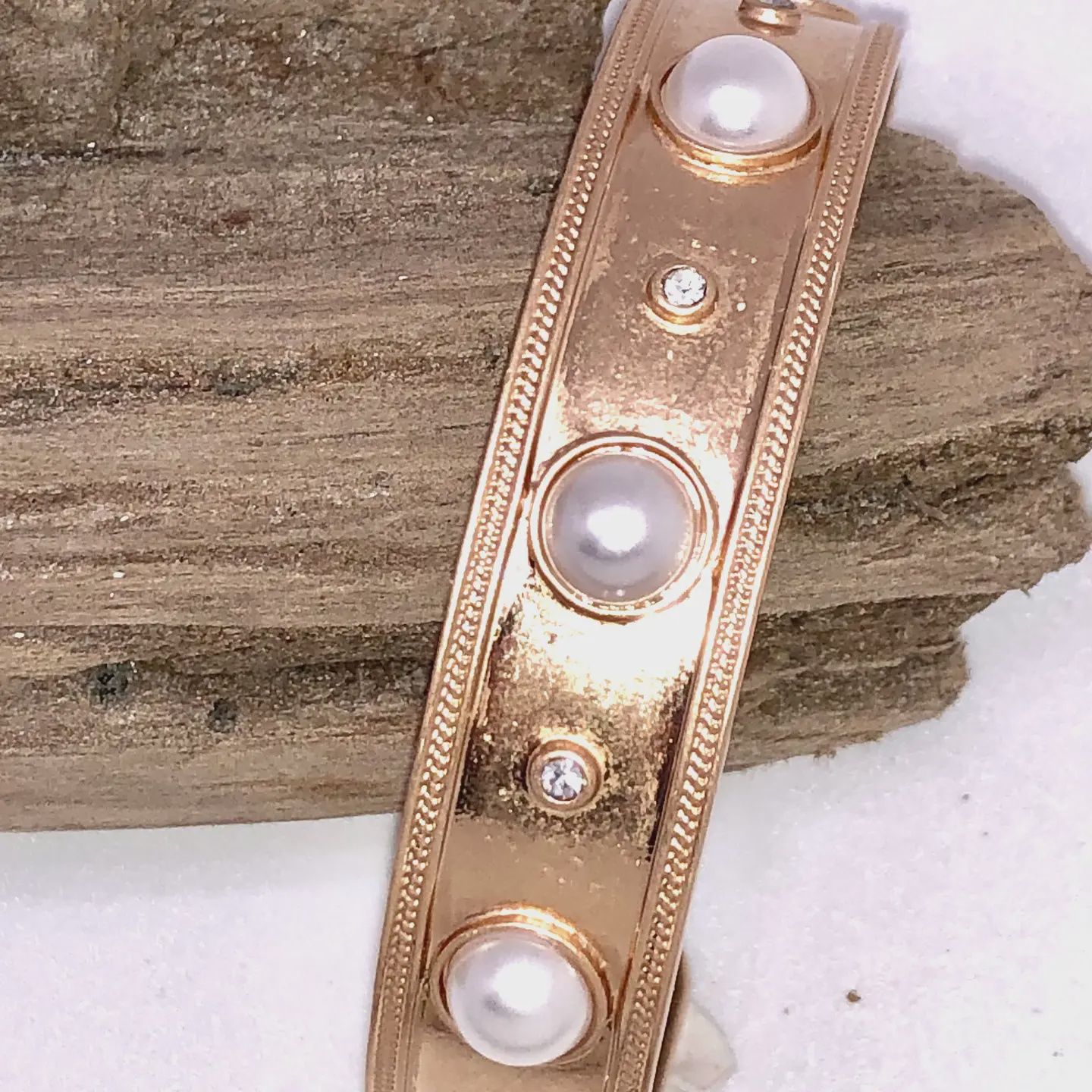 Cuff Bracelet W/Glass Pearl Dots