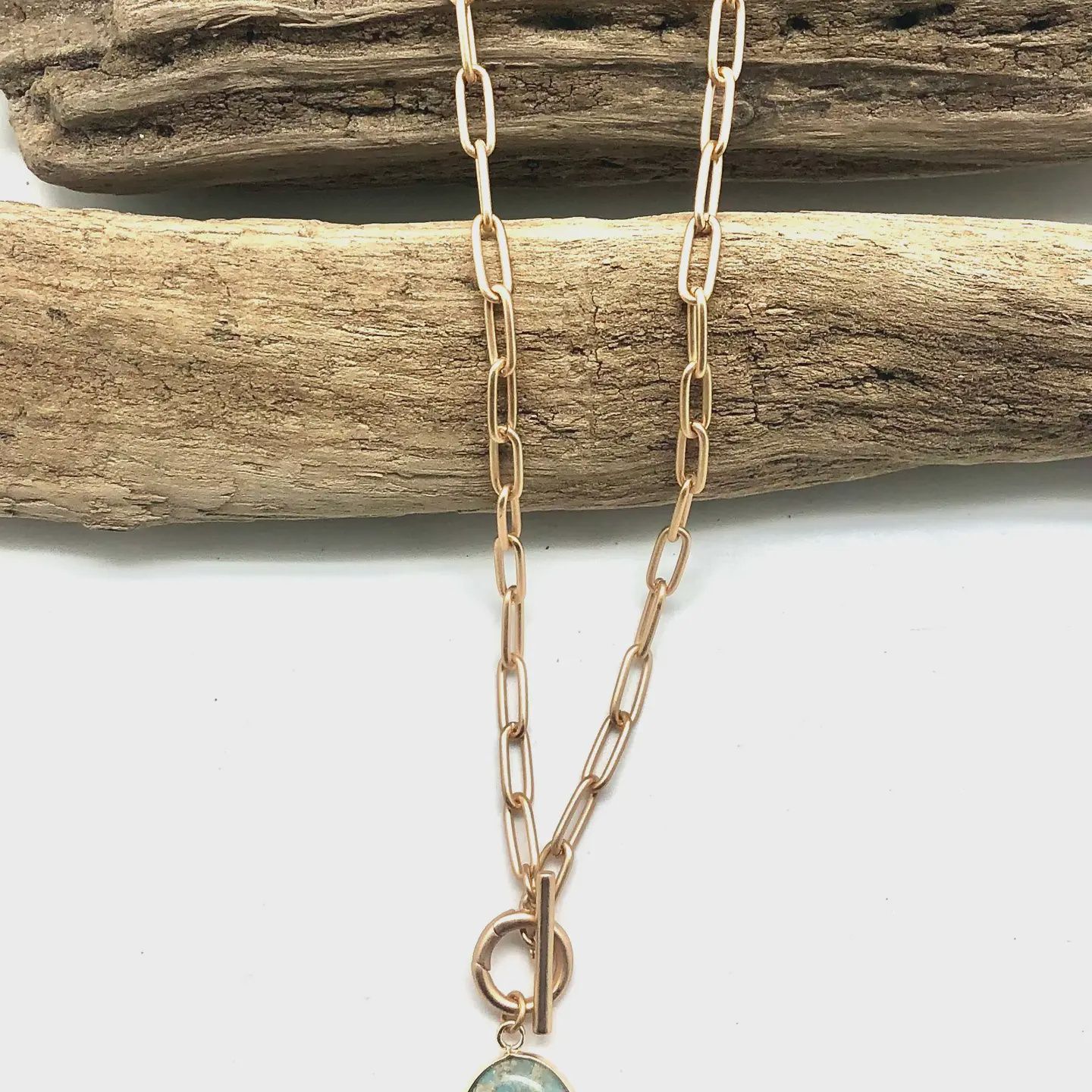 Sea Jasper &amp; Pearl Drop Necklace