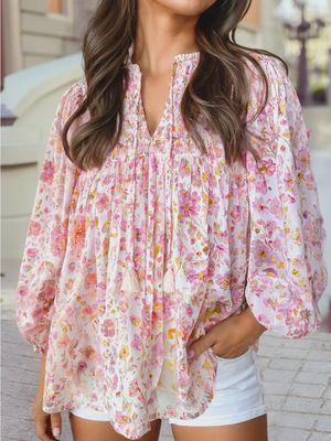 Floral Tassel Tie Top - PINK