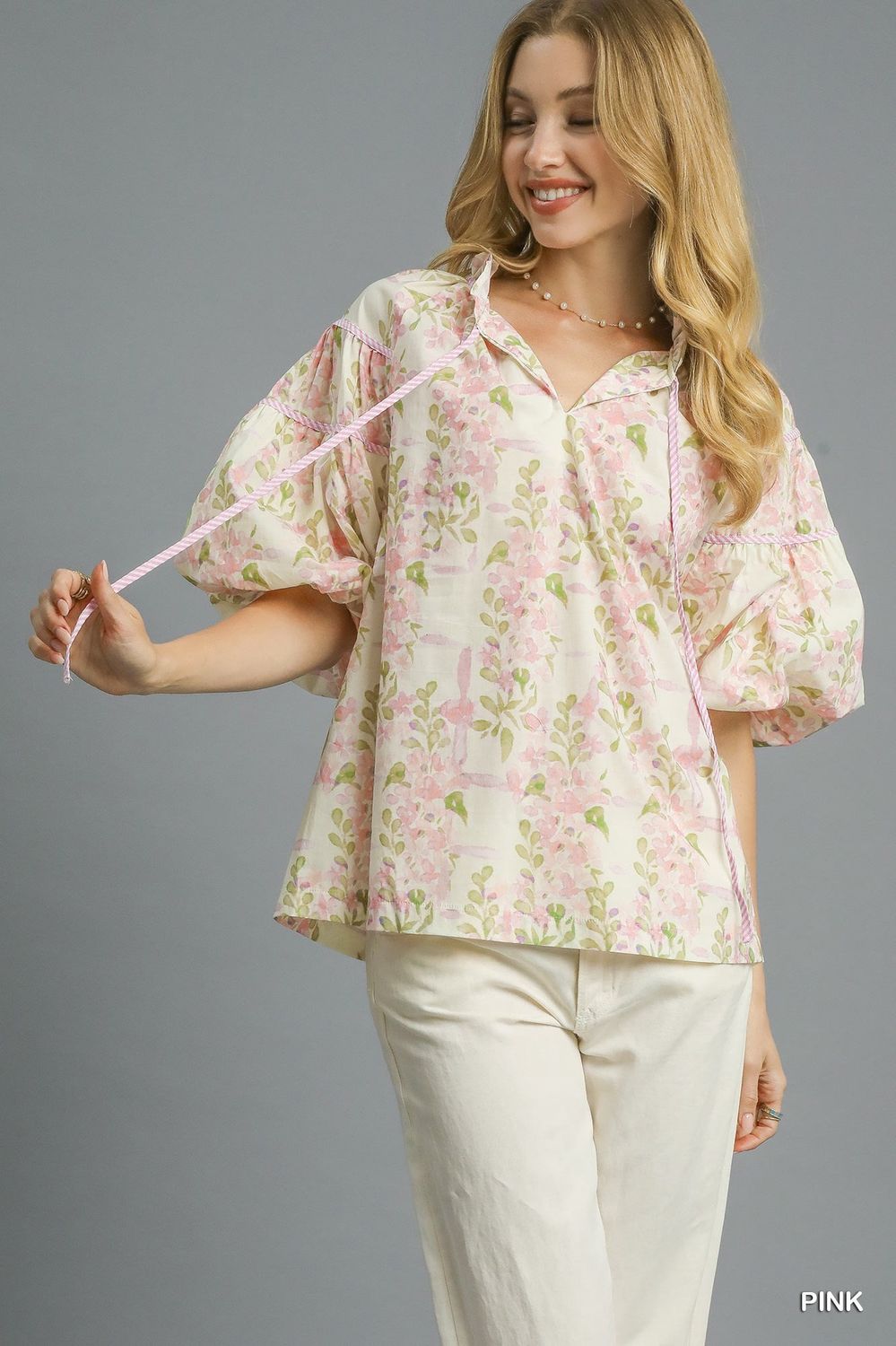 Sweet Floral Peplum Blouse - PINK