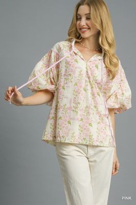 Sweet Floral Peplum Blouse - PINK