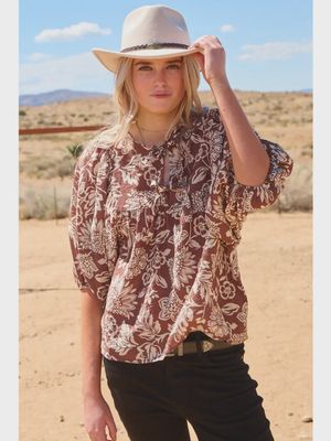 Mocha Wave Tie Front Blouse