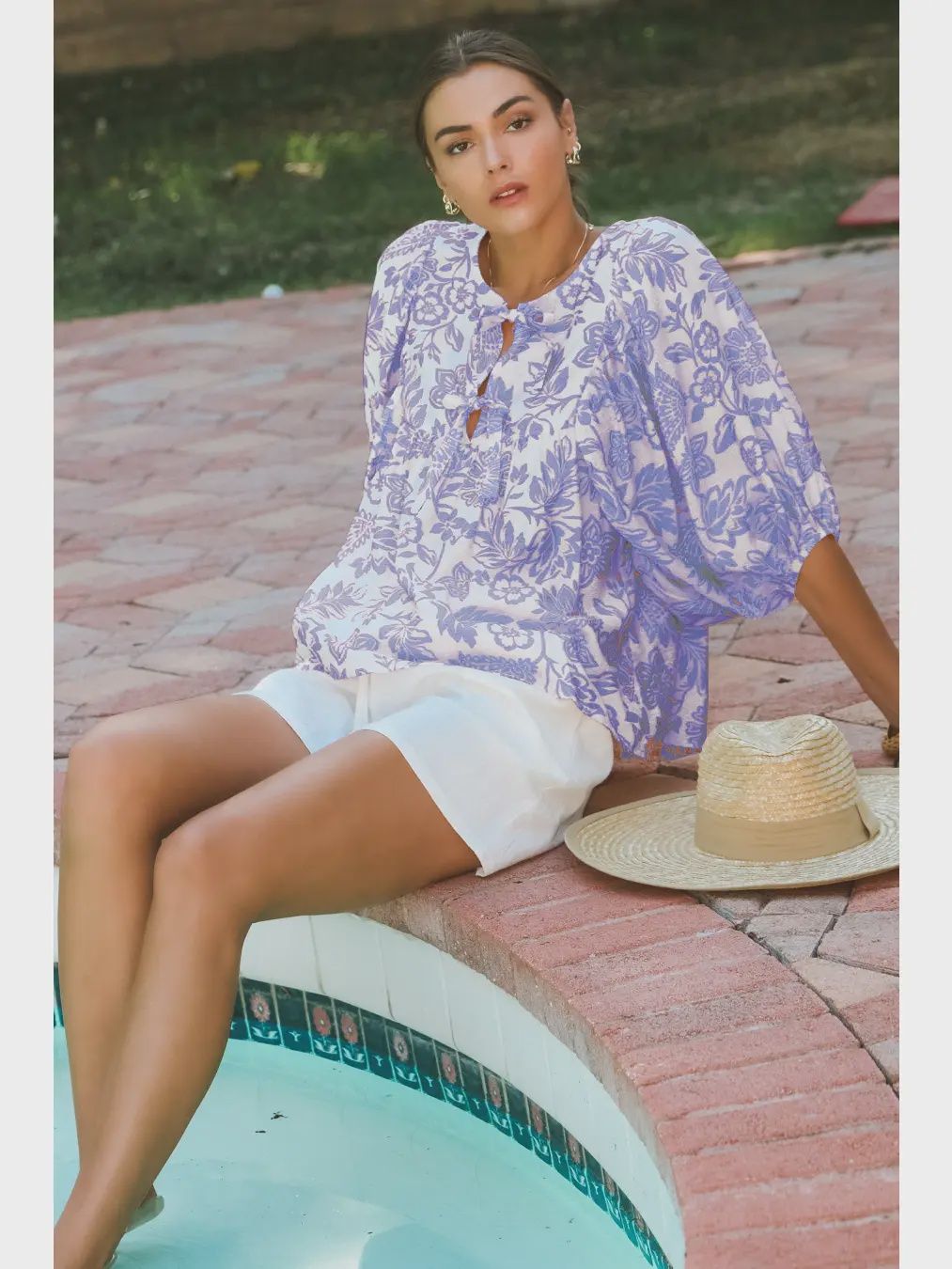 Blue Wave Front Tie Blouse