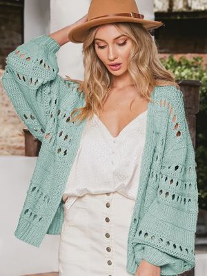 Balloon Sleeve Cardigan - AQUA