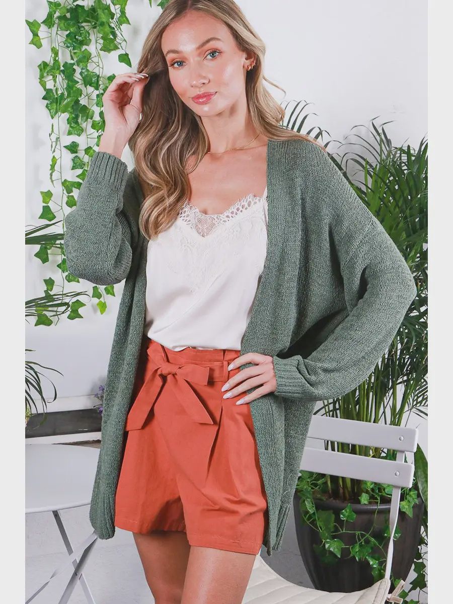Knit Detail Cadigan - OLIVE