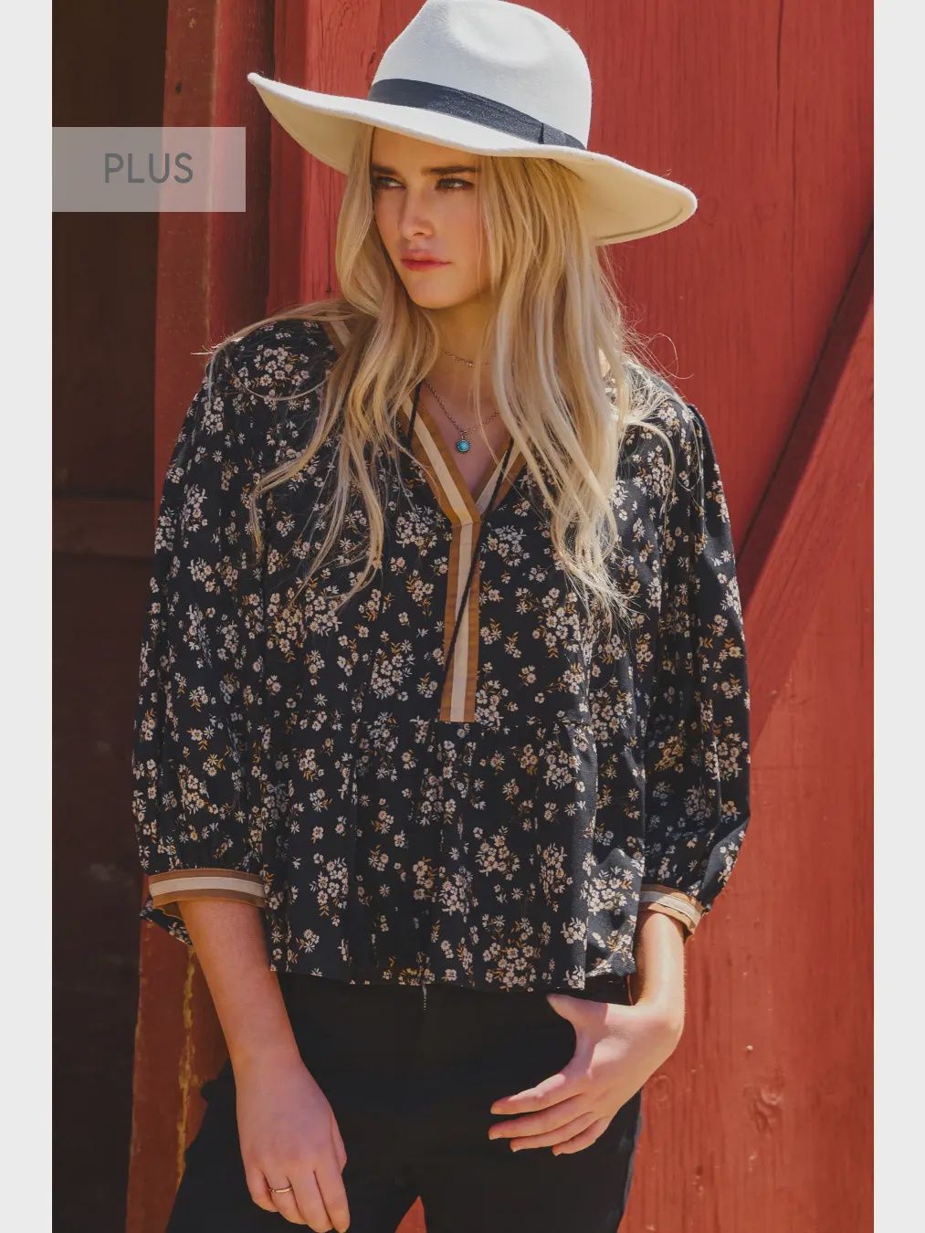 Plus Diana Ditsy Floral Top - BLACK MULTI