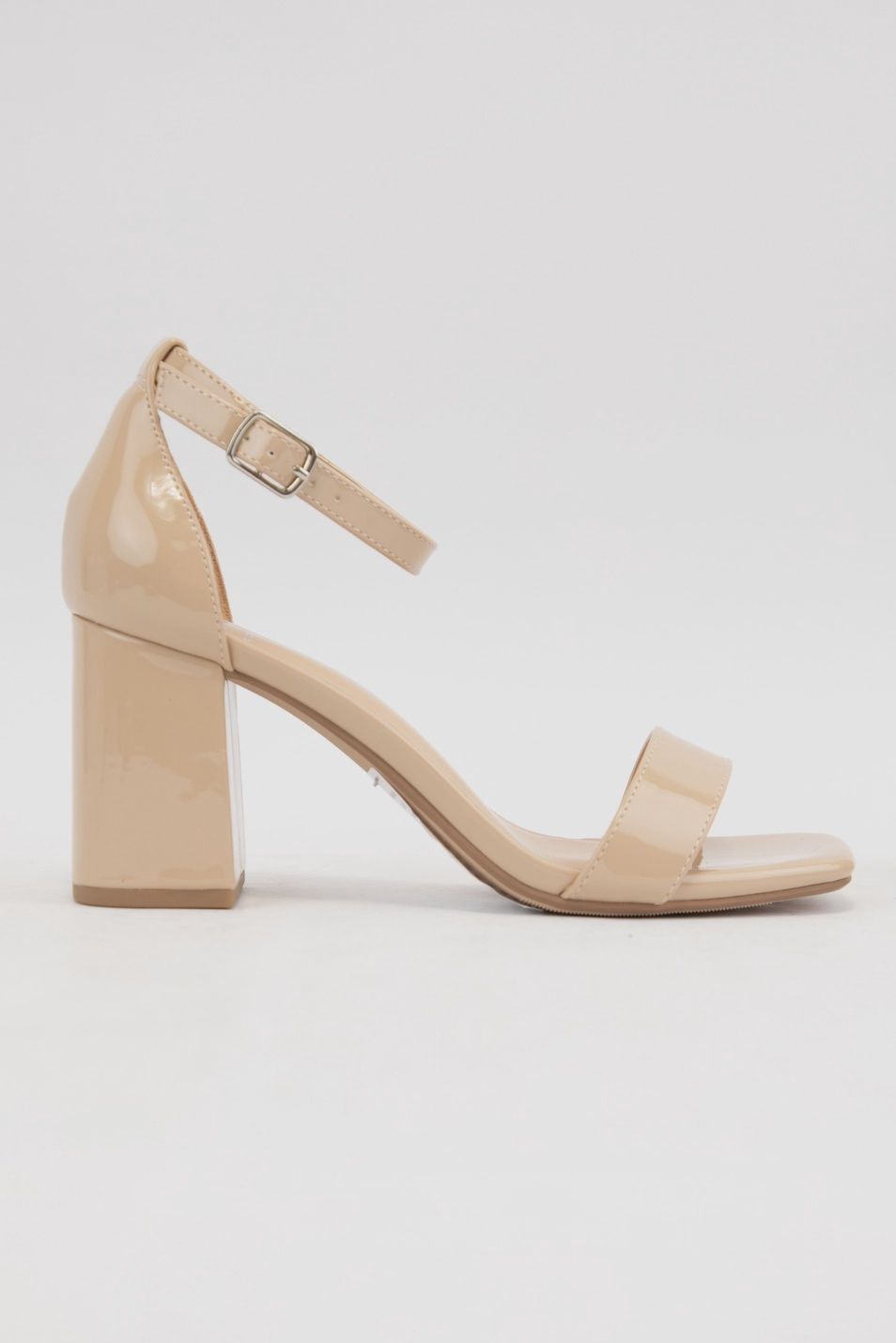Caroline Ankle Strap Block Heel -BEIGE PATENT