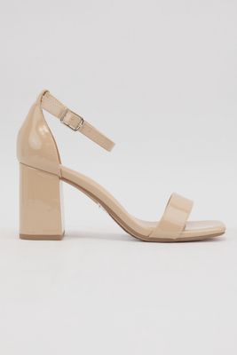 Caroline Ankle Strap Block Heel -BEIGE PATENT