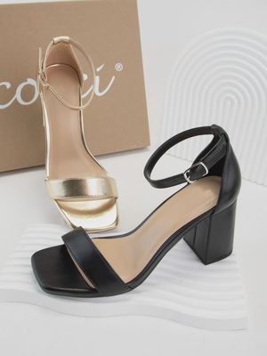 Caroline Ankle Strap Block Heel - BLACK