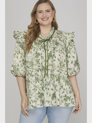 Plus Printed Woven Top - GREEN