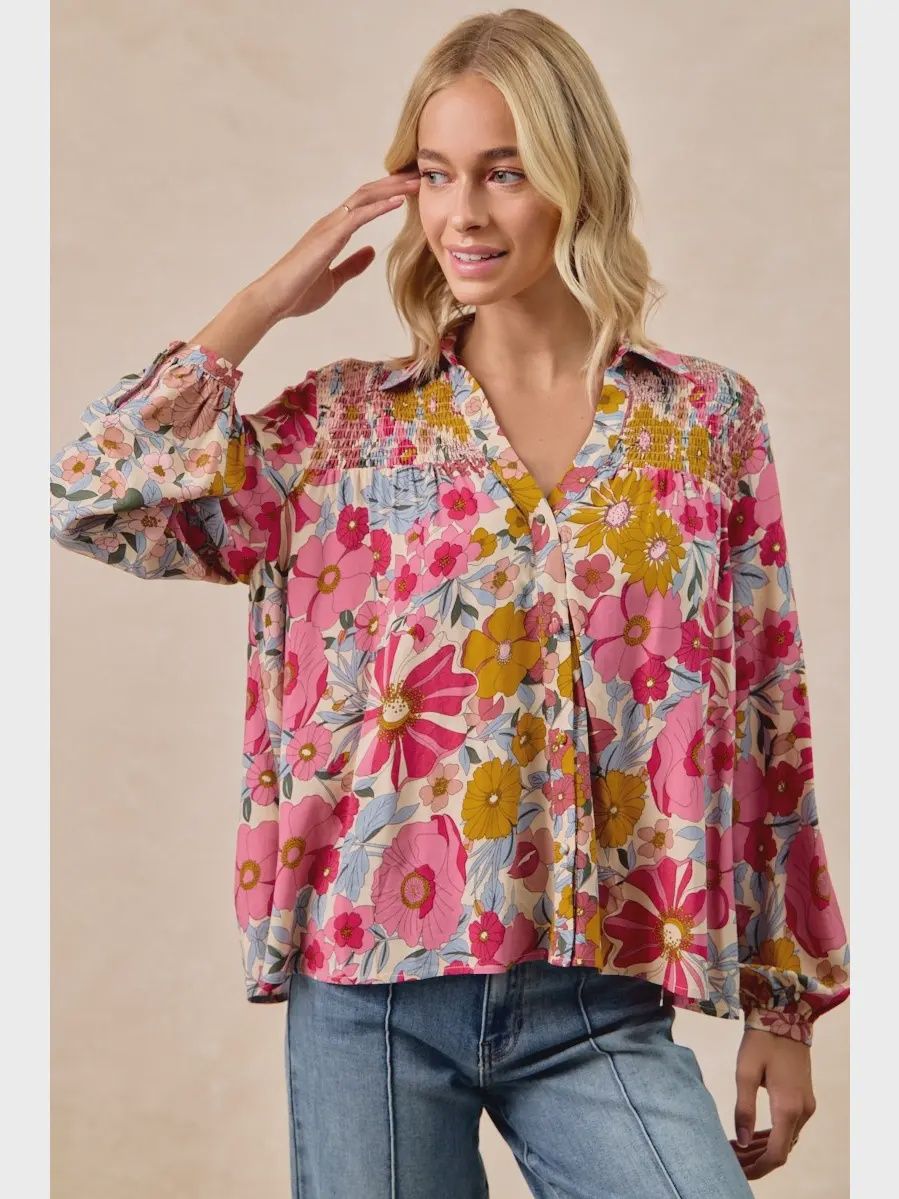Rosie Woven Floral Top - ROSE MULTI