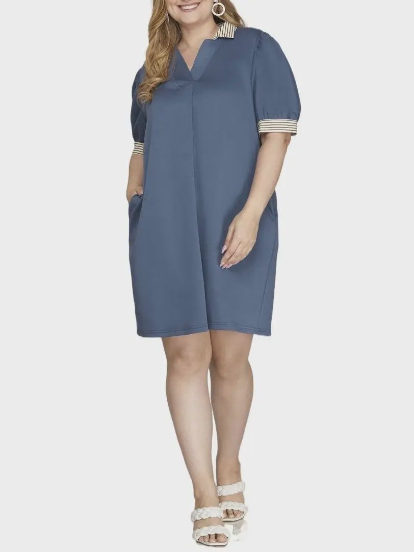 Plus Collared Mini Dress - BLUE