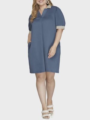 Plus Collared Mini Dress - BLUE