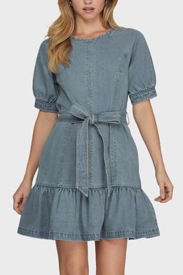 Presley Denim Belted Mini Dress - DENIM BLUE