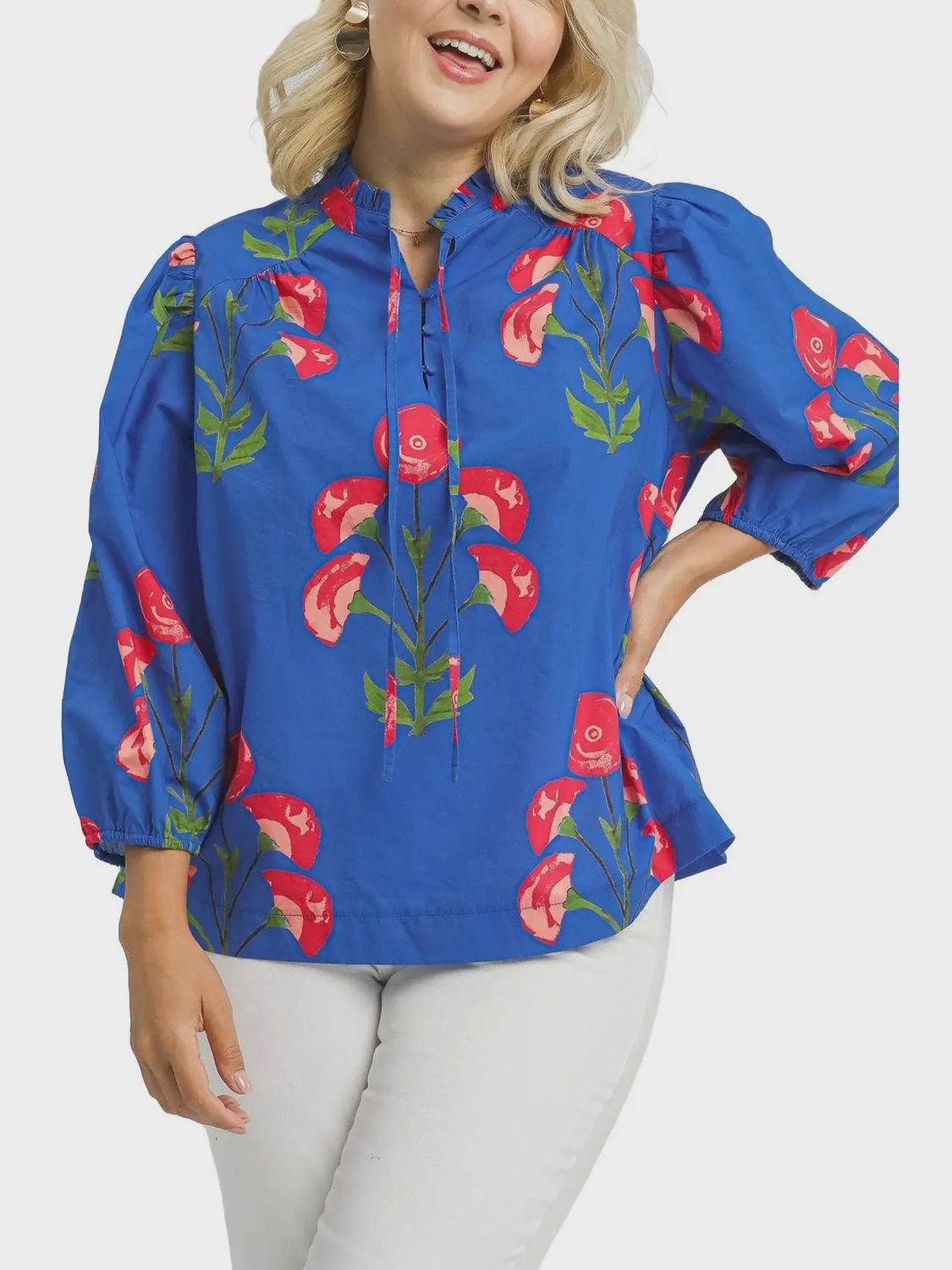 Plus Megan Floral Blouse - BLUE