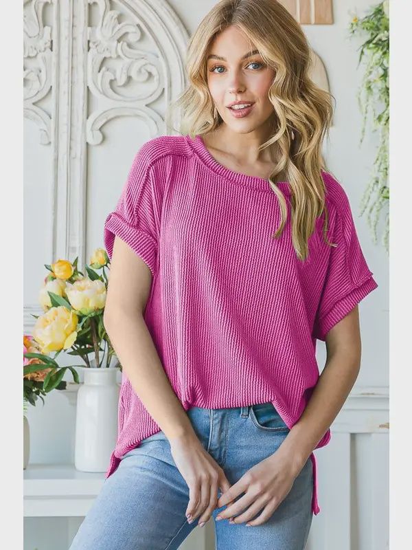 Solid Ribbed Top - FUCHSIA