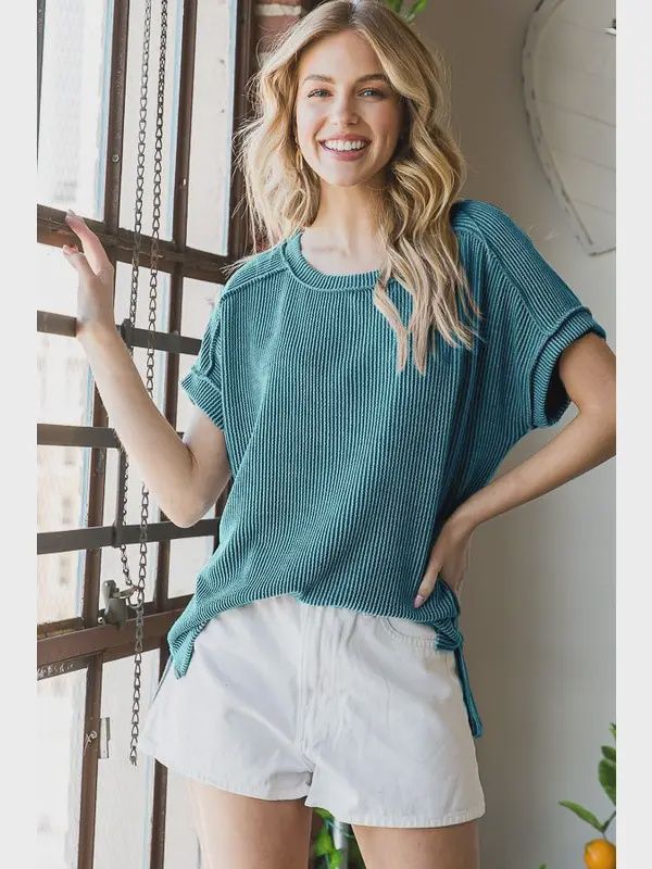 Solid Ribbed Top - JADE