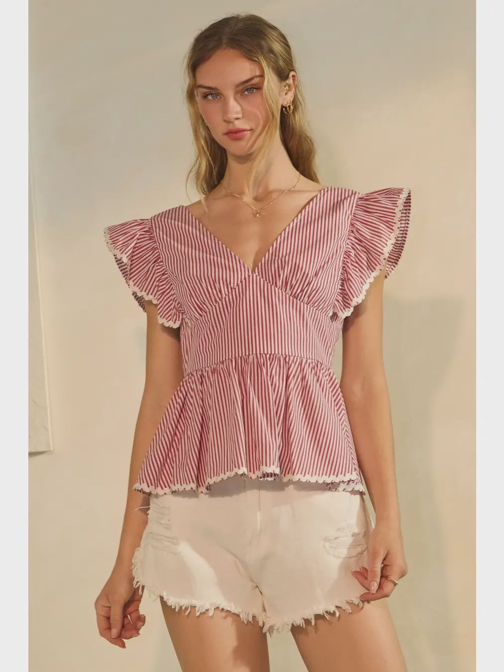 Red Peplum Top w/Ric Rac Trim