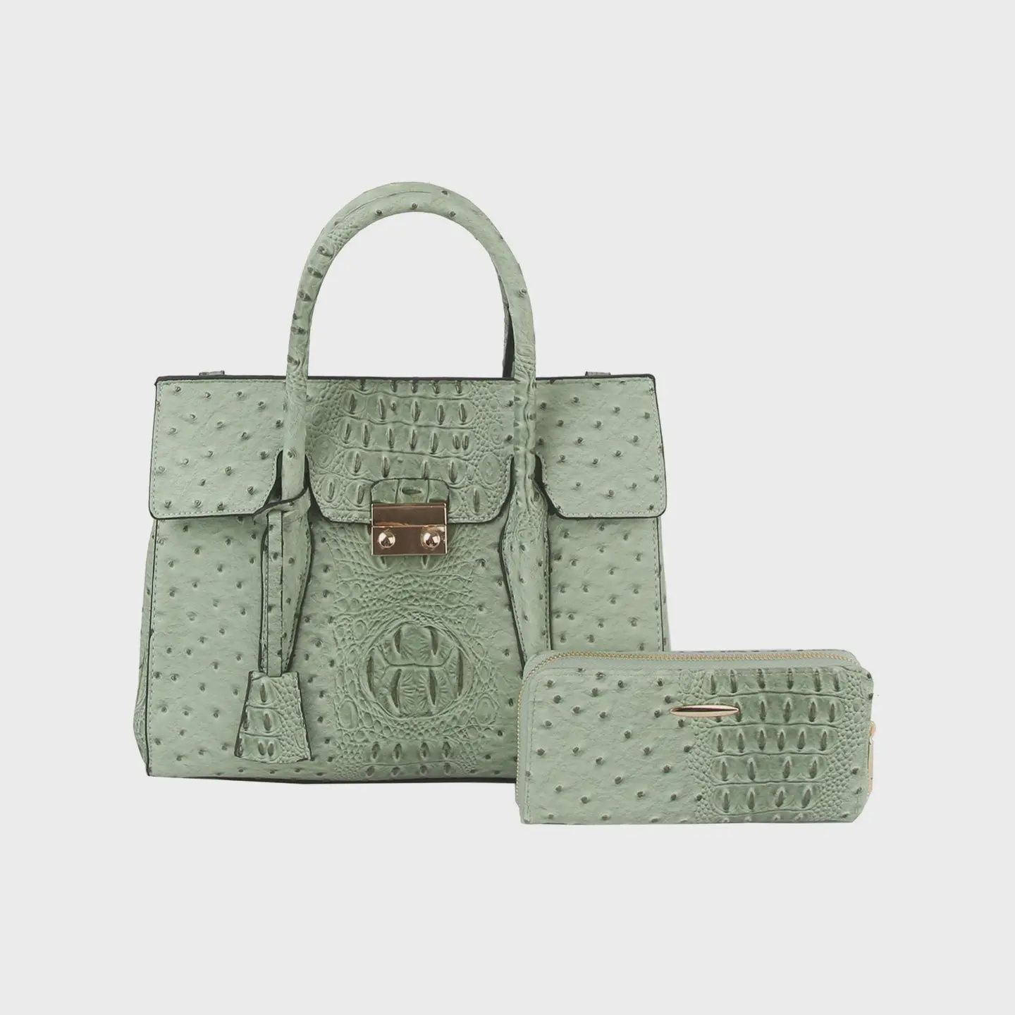 2 in 1 Crocodile Top Handle Bag - MINT