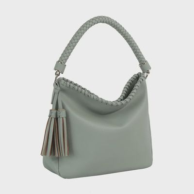 Woven Handle Tassel Hobo Bag - PALE SAGE