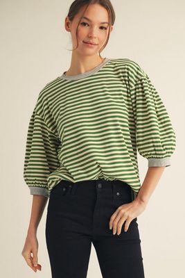 Regan Contrast Binding Stripe Top - GREEN