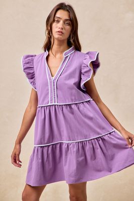 Gameday Contrast Binding Dress - PURPLE