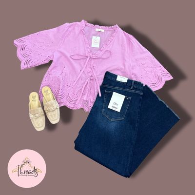 Plus Tie Front Top - LAVENDER