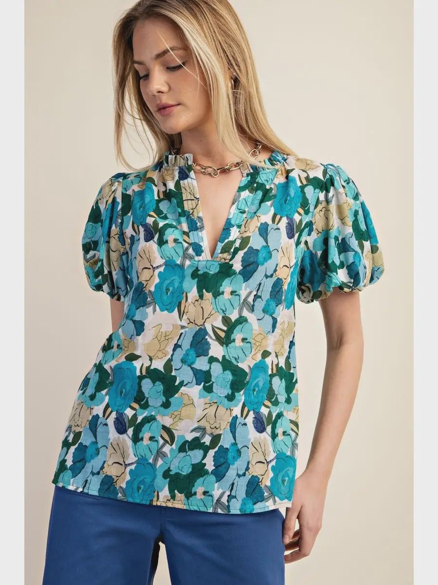 Plus Vibrant Floral Top - BLUE