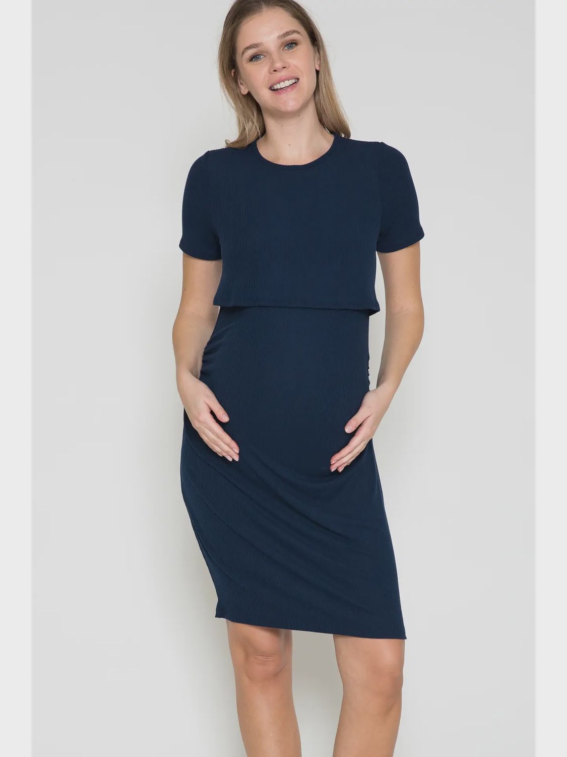 Maternity Ribbed Dress w/side Cinch - NAVY