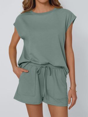 Round Neck 2pc Set -SAGE  GREEN