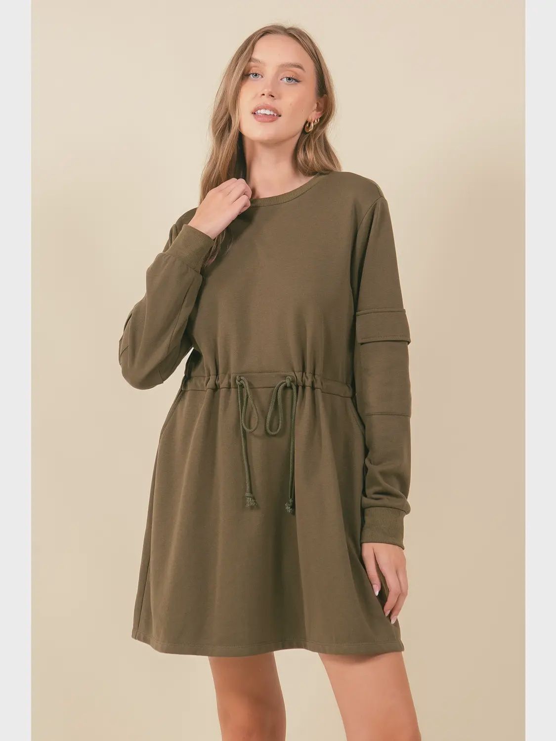 Ellie Flap Pocket Mini Dress - DK. OLIVE