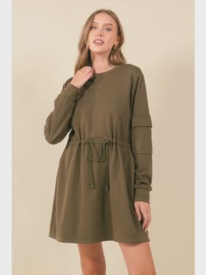 Ellie Flap Pocket Mini Dress - DK. OLIVE