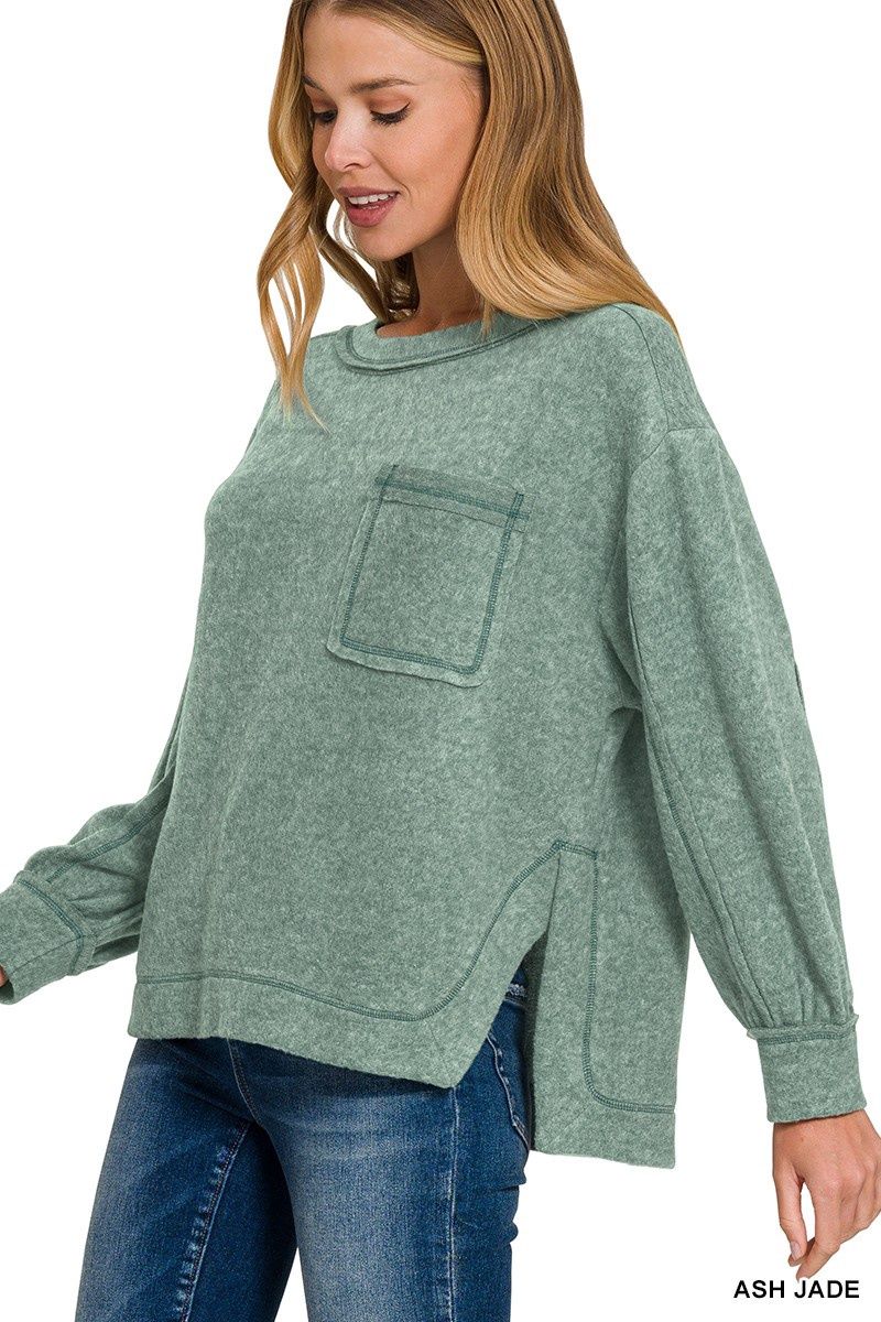 Brushed Hacci Hi-Low Sweater - ASH JADE