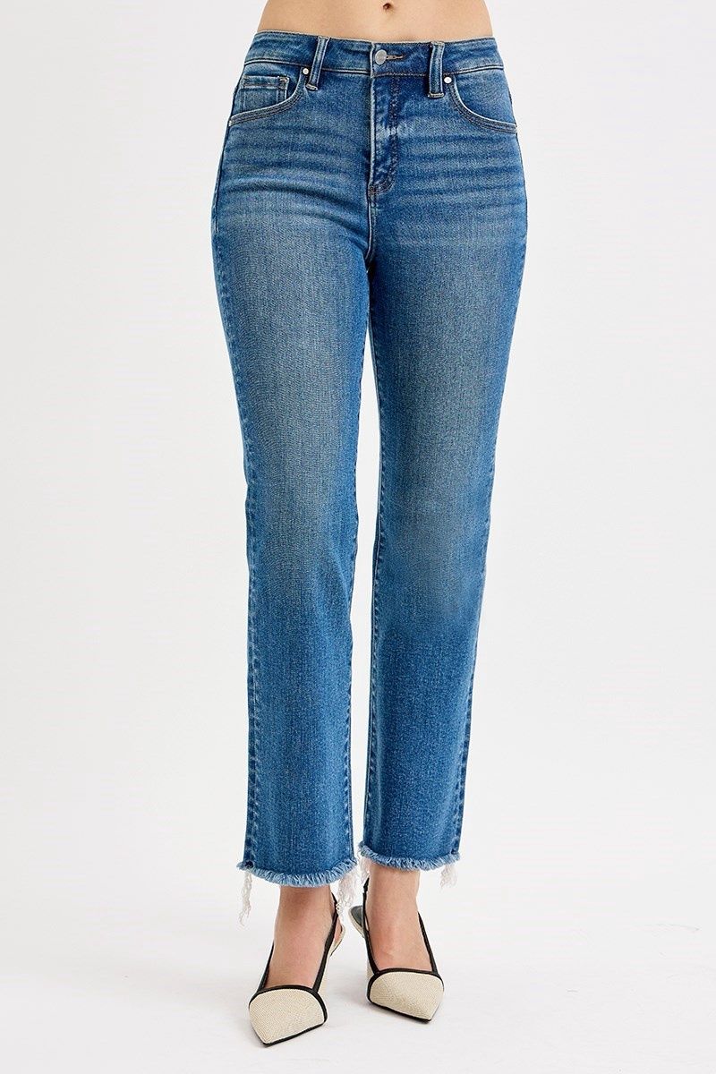 Plus RISEN  Crop Straight Raw Hem Denim - MED.