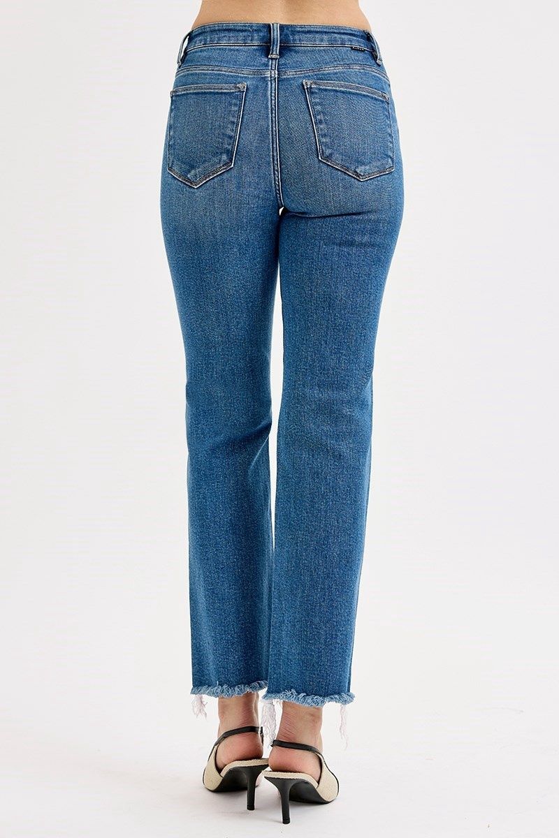 RISEN Crop Straight Raw Hem Denim - MED.